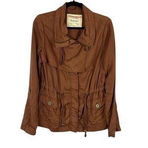Anthropologie Cartonnier Anorak Tencel Retro Utility Cargo Jacket Size 4 Brown